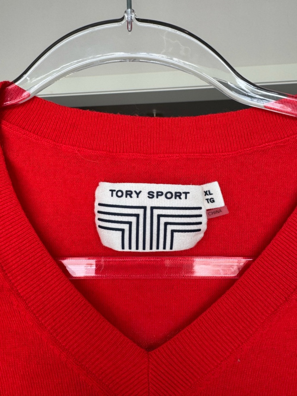 Tory Sport Bright Red V-Neck Sweater